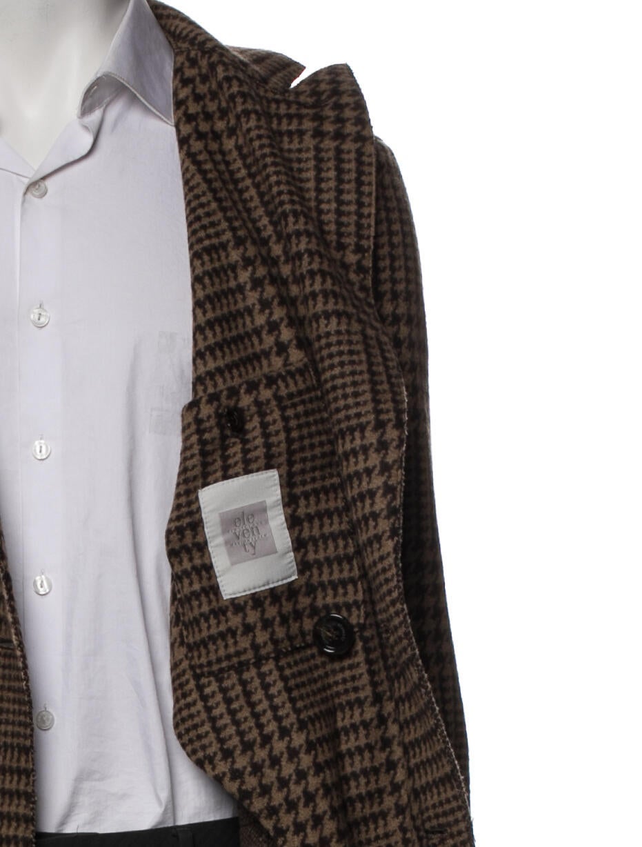 Eleventy Wool Plaid Print Overcoat