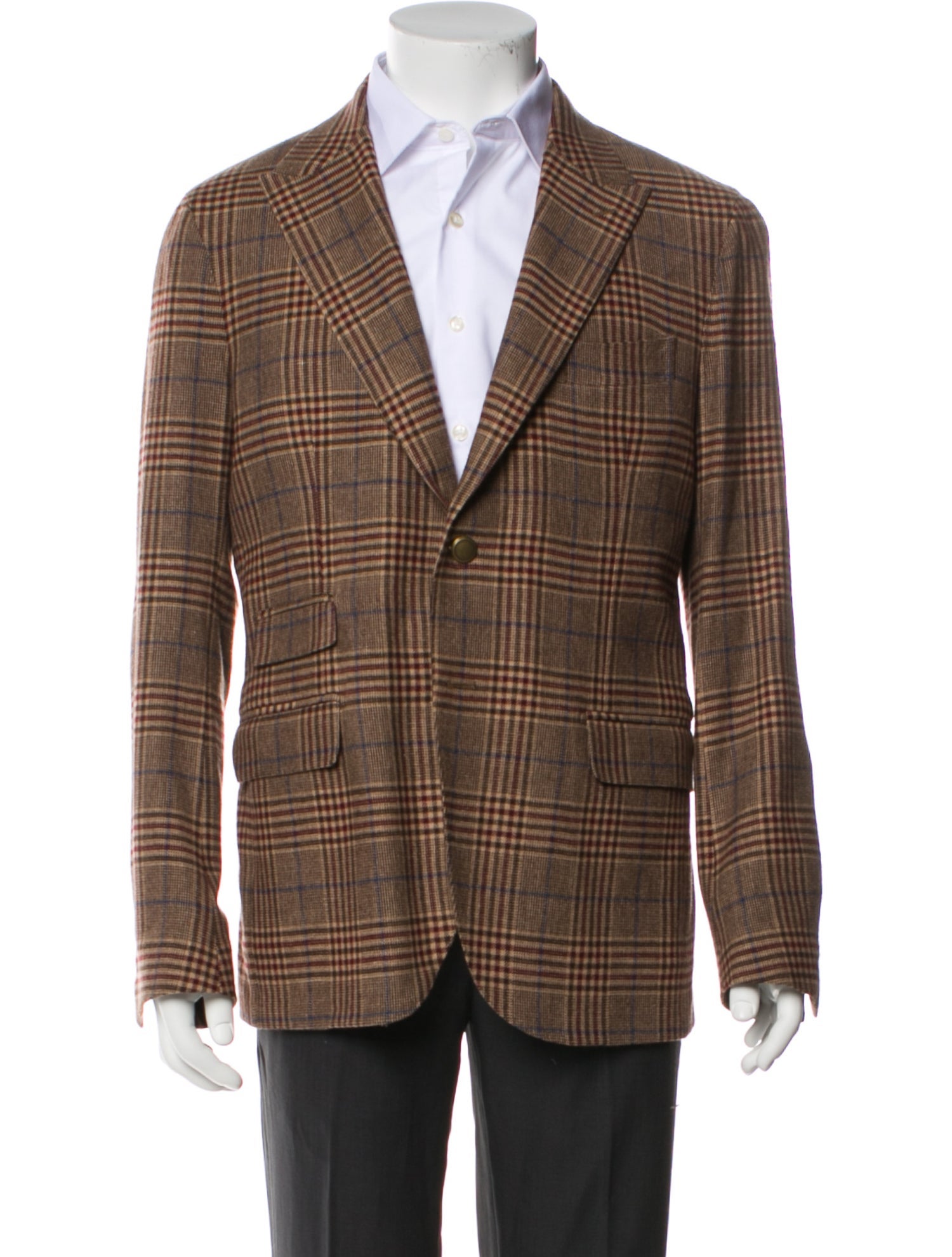 Eleventy Wool Plaid Print Blazer