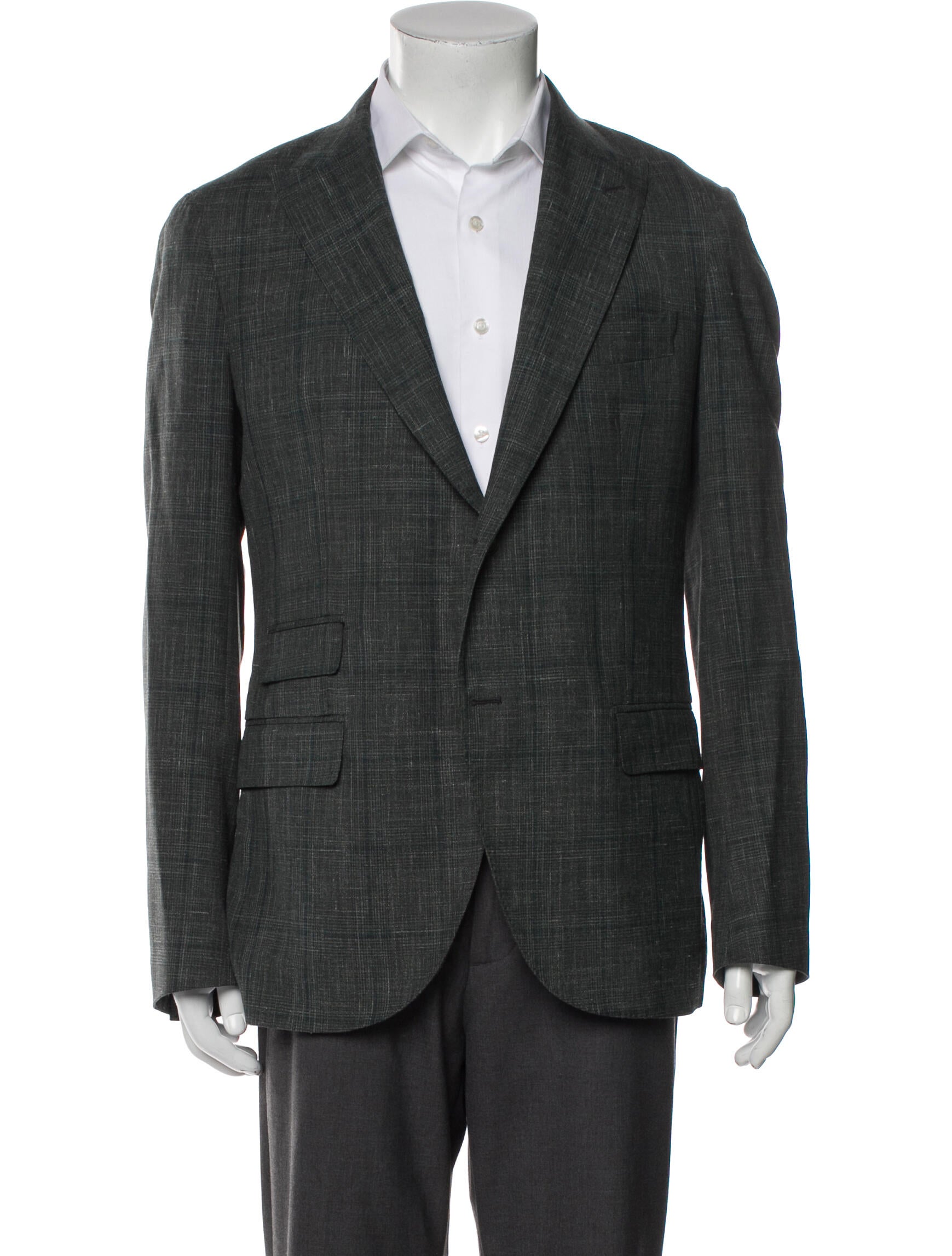 Eleventy Wool Plaid Print Blazer