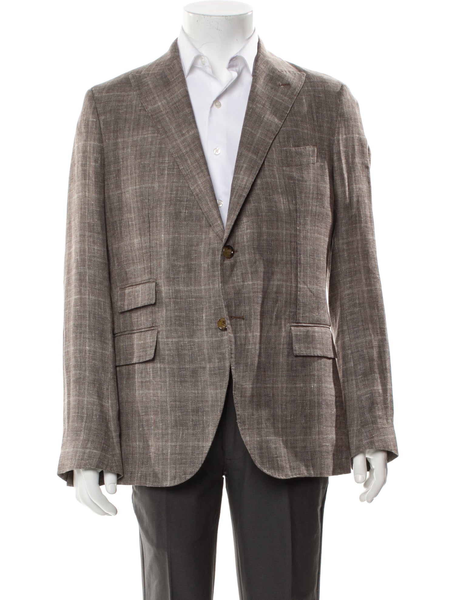 Eleventy Linen Plaid Print Blazer