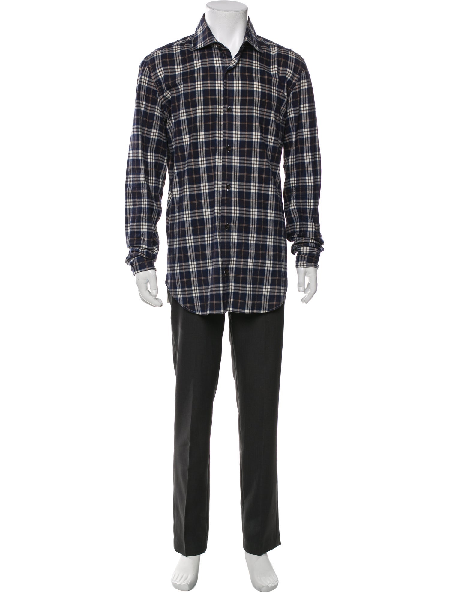 Eleventy Plaid Print Long Sleeve Shirt