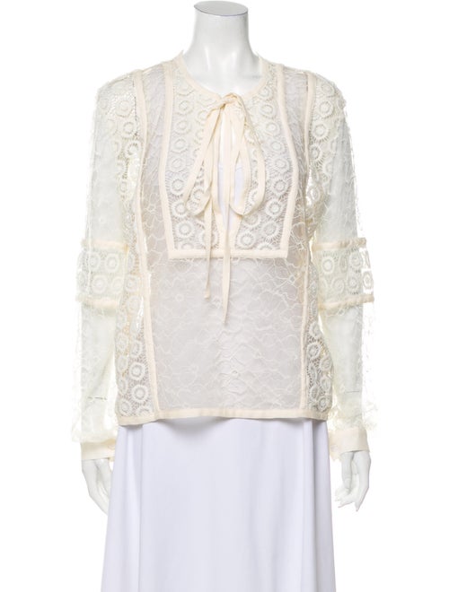 Elie Saab Lace Pattern Tie Neck Blouse w/ Tags Whi