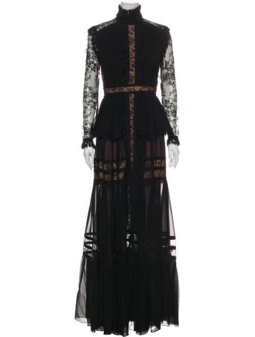 Elie Saab Lace Pattern Long Dress Black