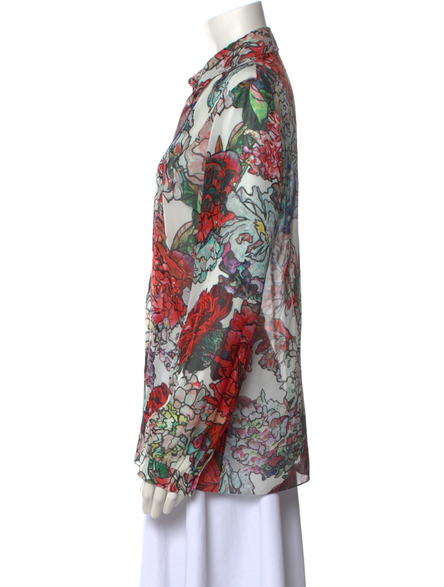 Elie Saab Silk Floral Print Button-Up Top