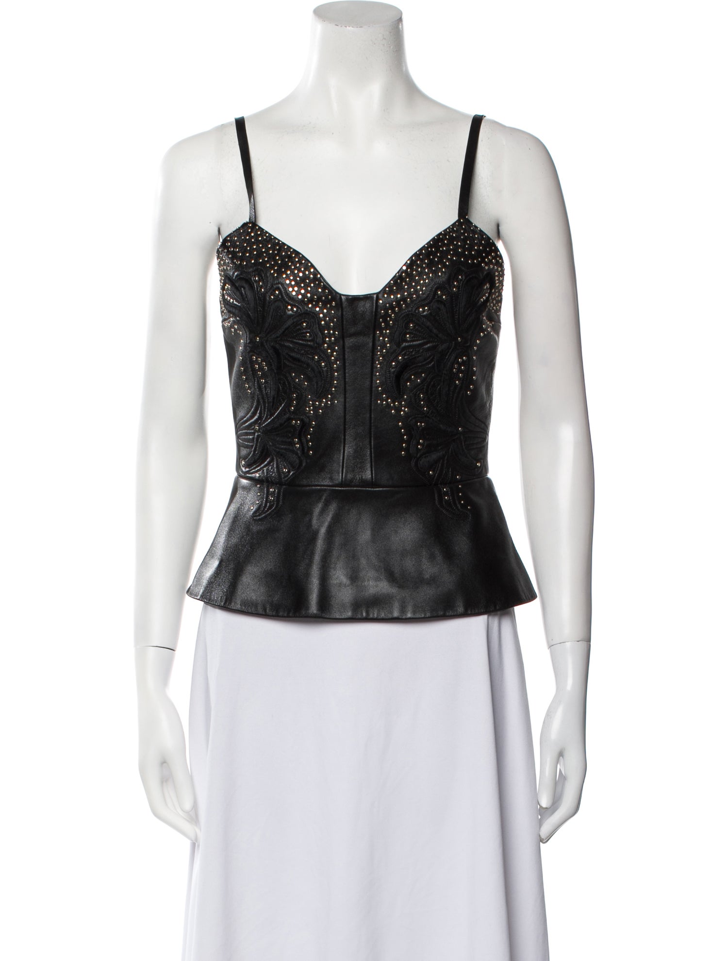 Elie Saab Lamb Leather Plunge Neckline Top