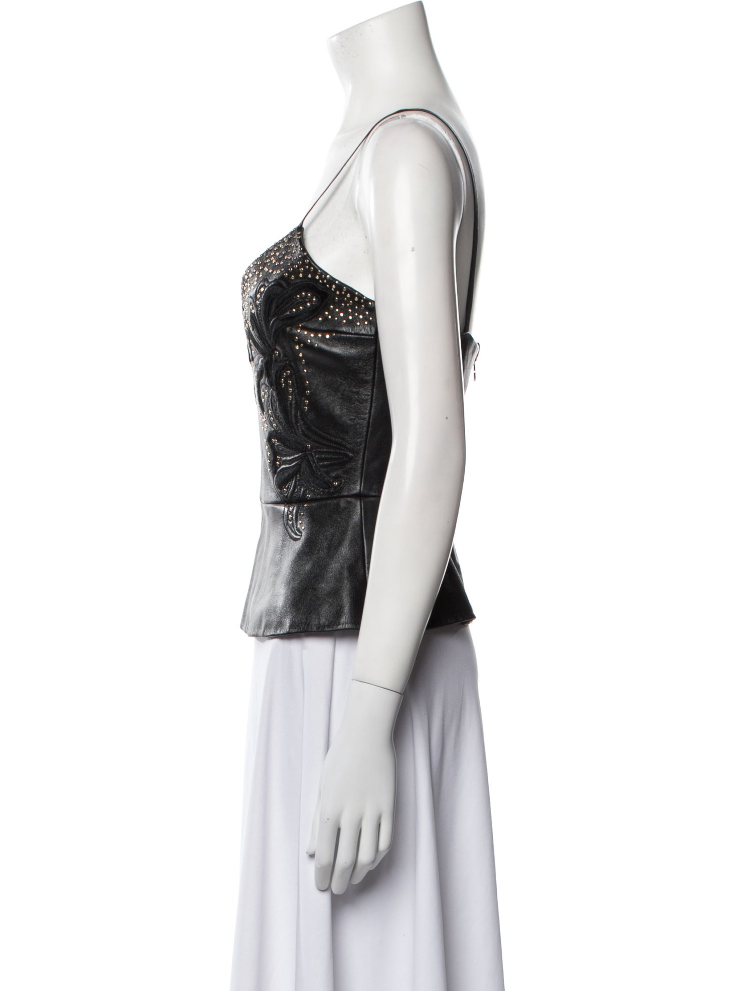 Elie Saab Lamb Leather Plunge Neckline Top