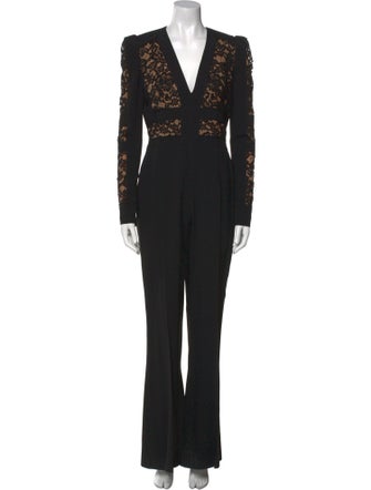 Elie Saab Lace Pattern V-Neck Jumpsuit