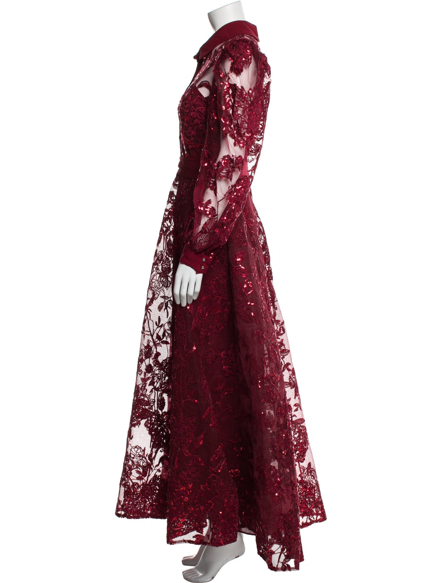 Elie Saab Sequin Lace Pattern Long Dress