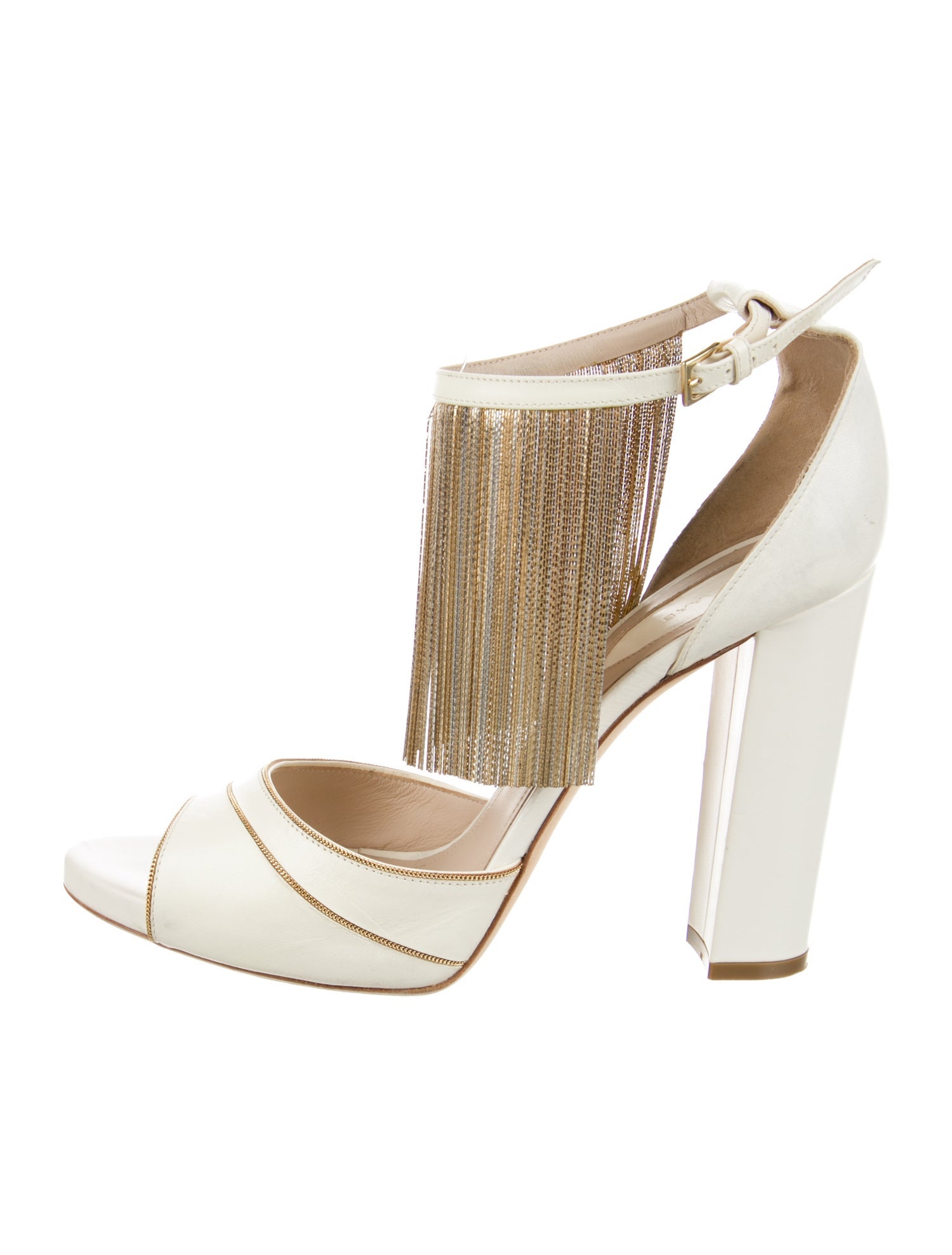 Elie Saab Leather Chain-Link Accents Slingback Sandals