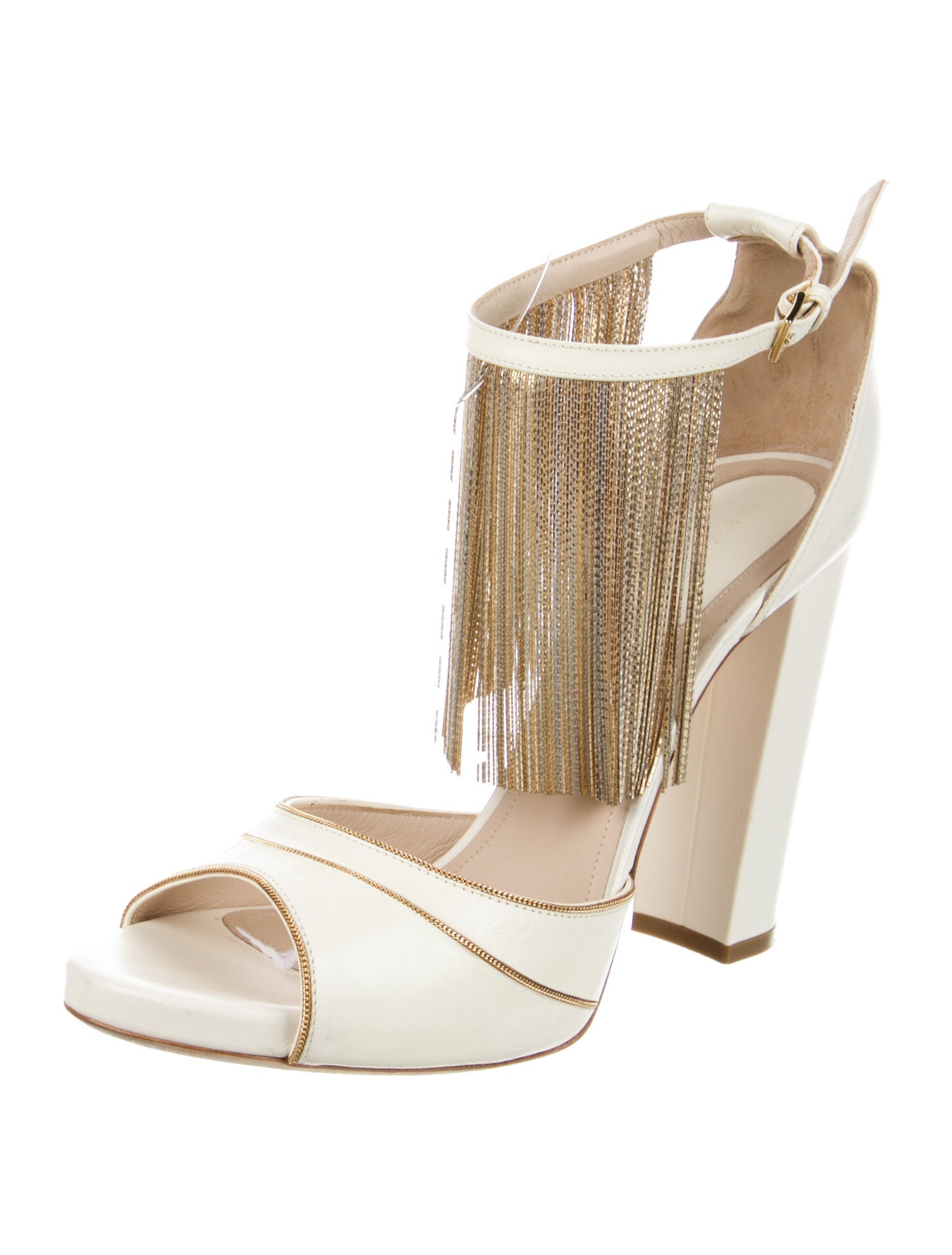 Elie Saab Leather Chain-Link Accents Slingback Sandals