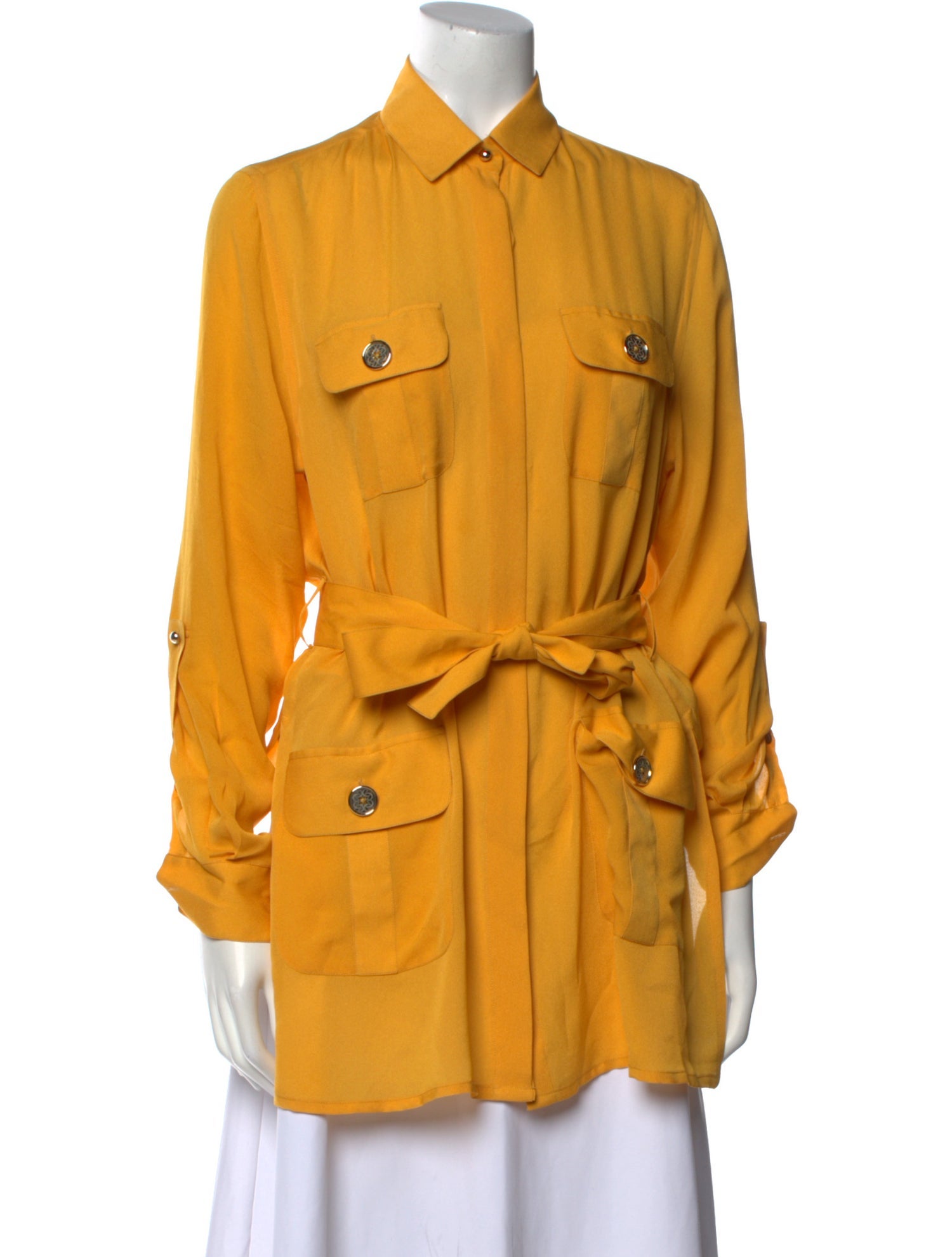 Elie Saab Silk Long Sleeve Button-Up Top