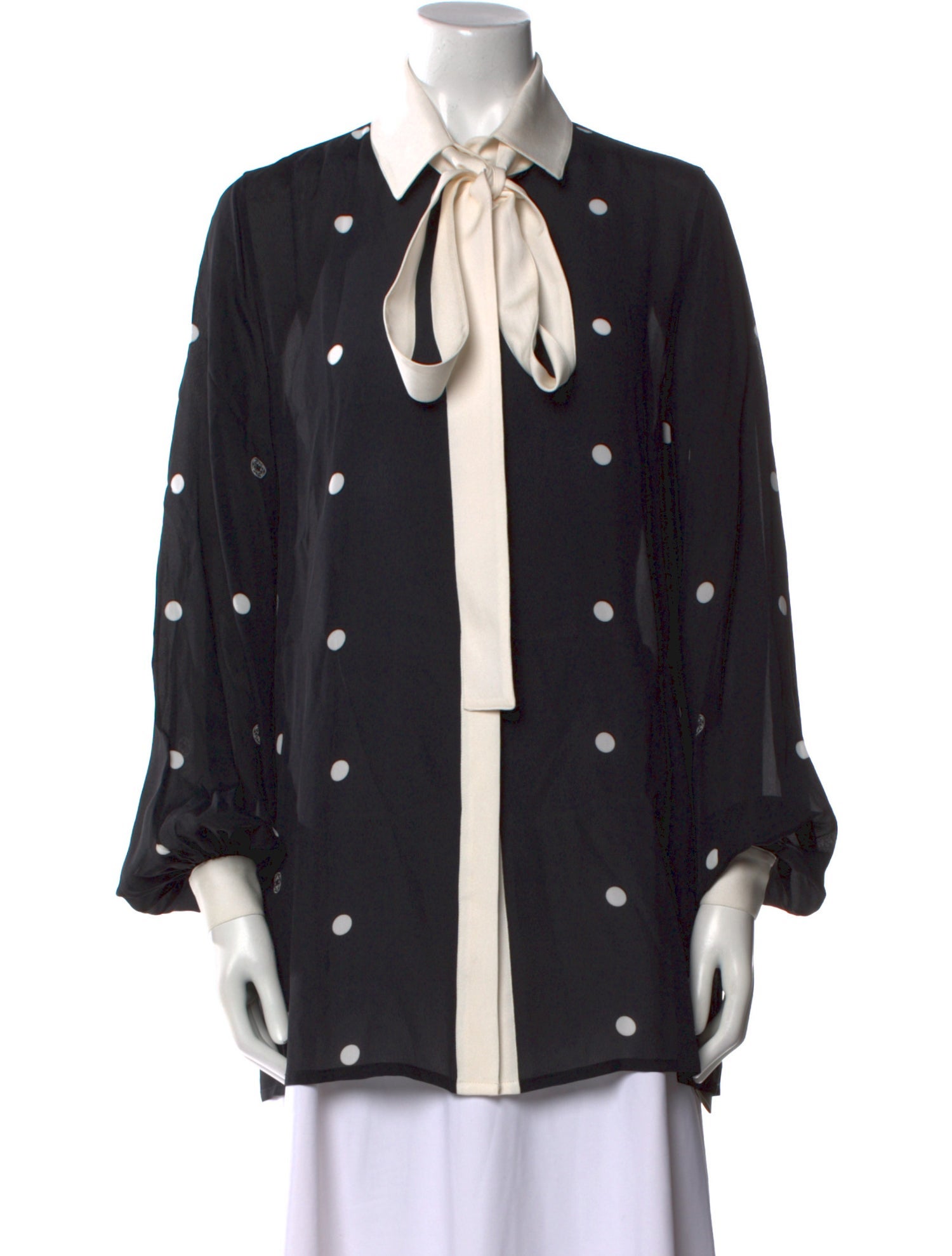 Elie Saab Polka Dot Print Long Sleeve Button-Up Top w/ Tags