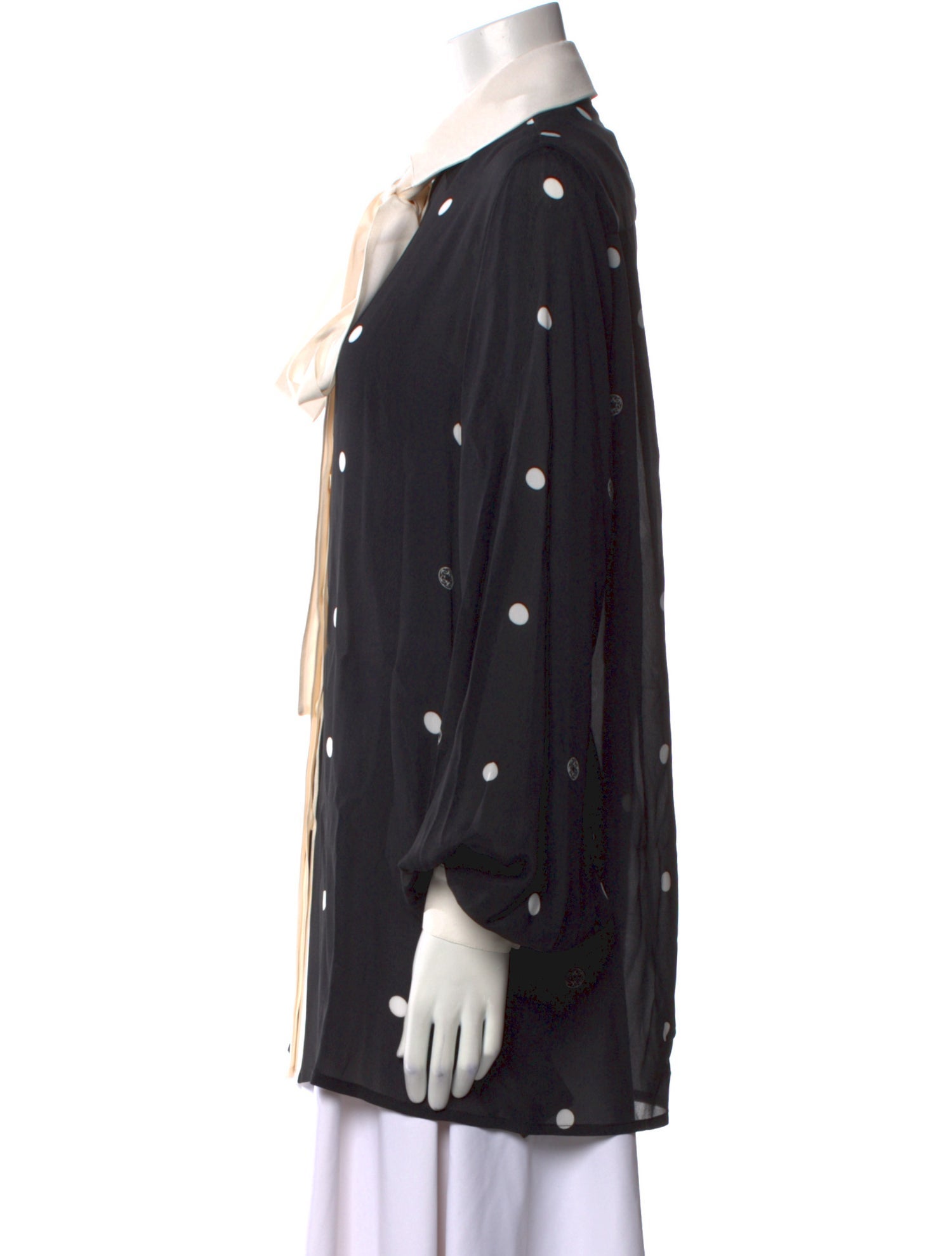 Elie Saab Polka Dot Print Long Sleeve Button-Up Top w/ Tags