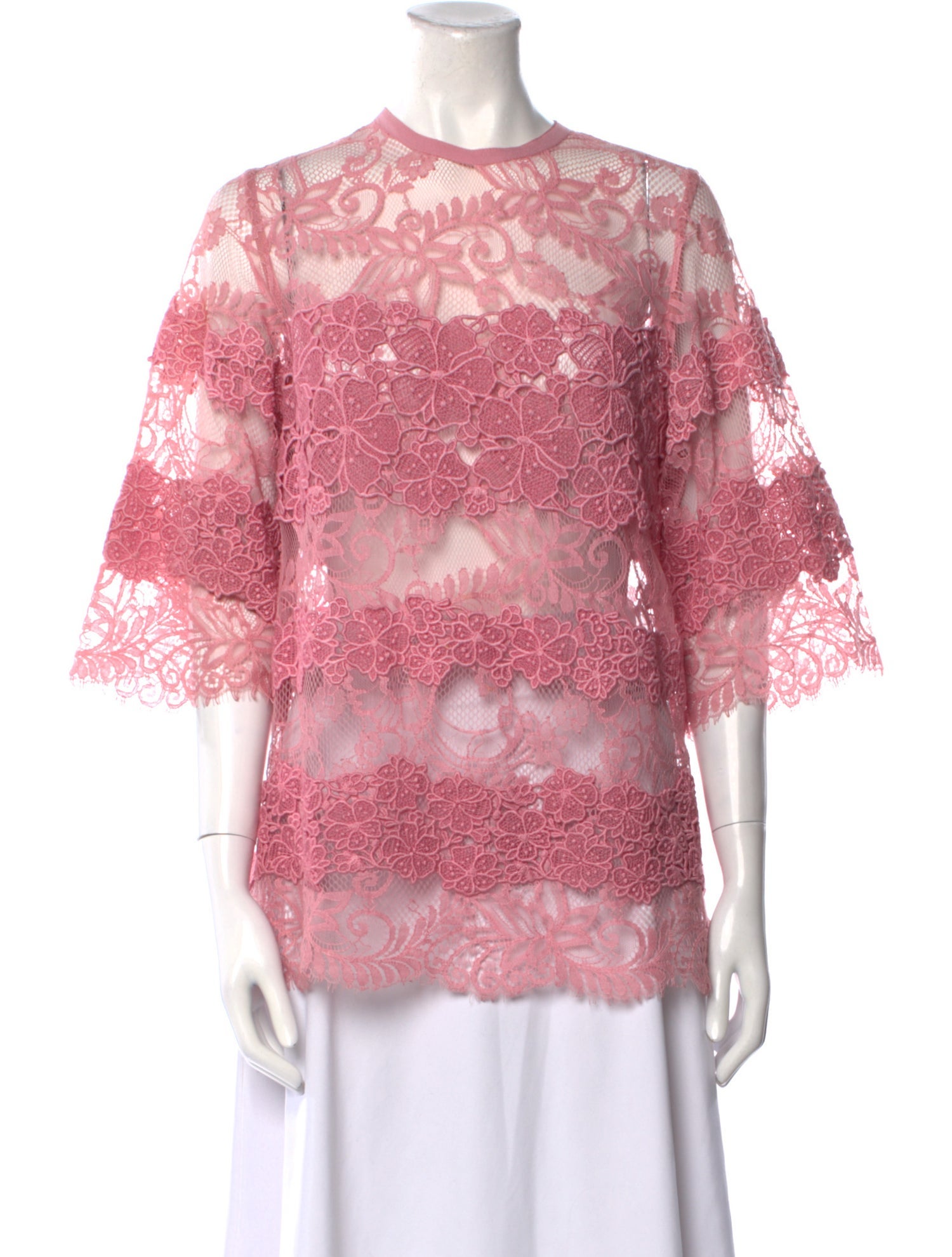 Elie Saab Lace Pattern Crew Neck Blouse
