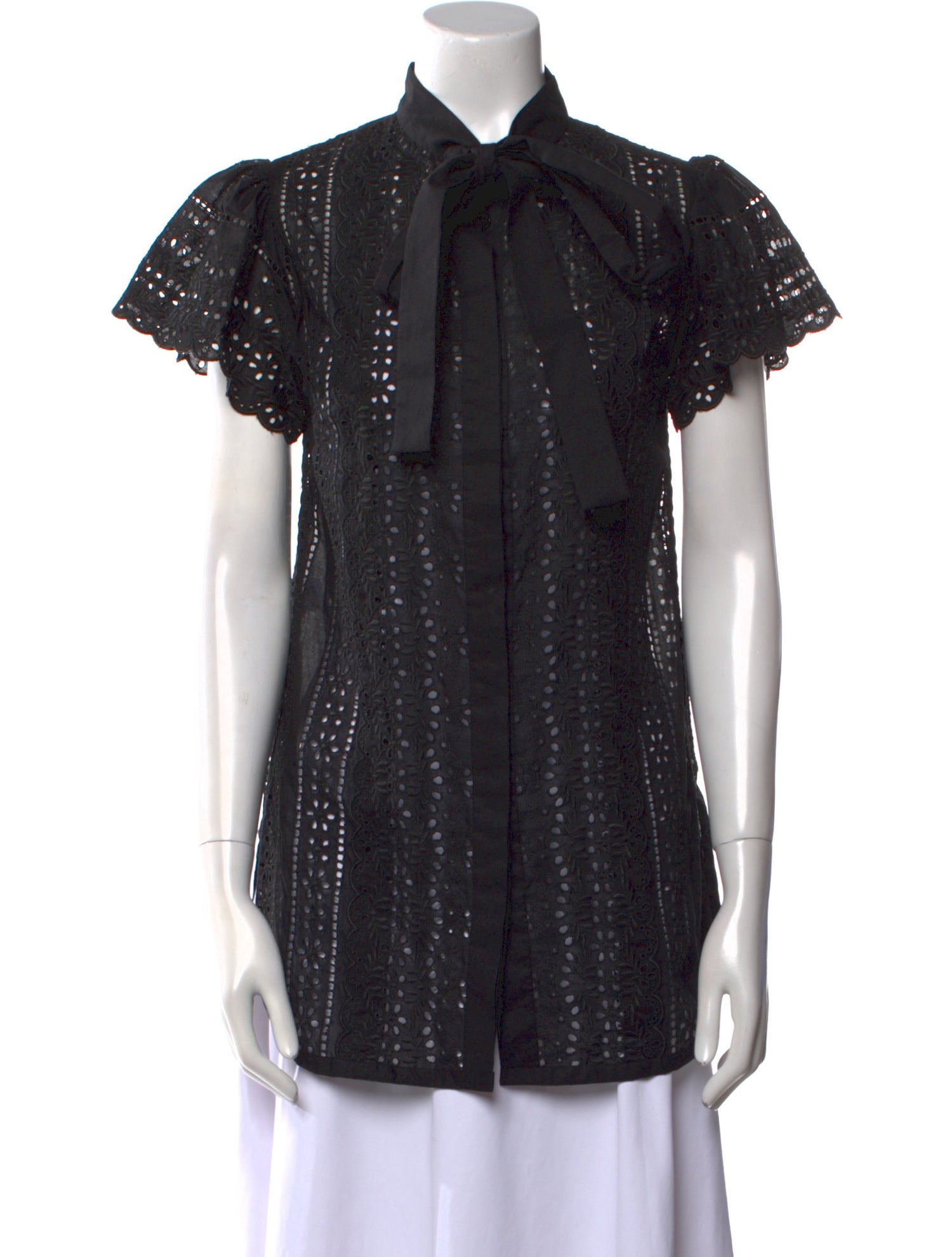 Elie Saab Mock Neck Short Sleeve Button-Up Top