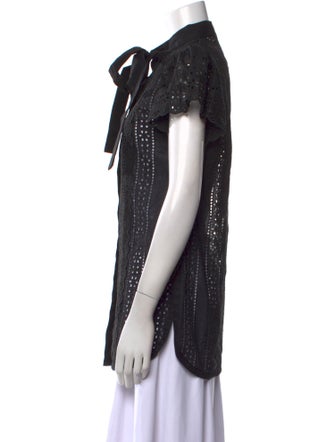 Elie Saab Mock Neck Short Sleeve Button-Up Top