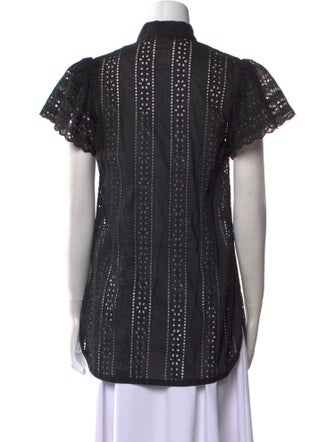Elie Saab Mock Neck Short Sleeve Button-Up Top