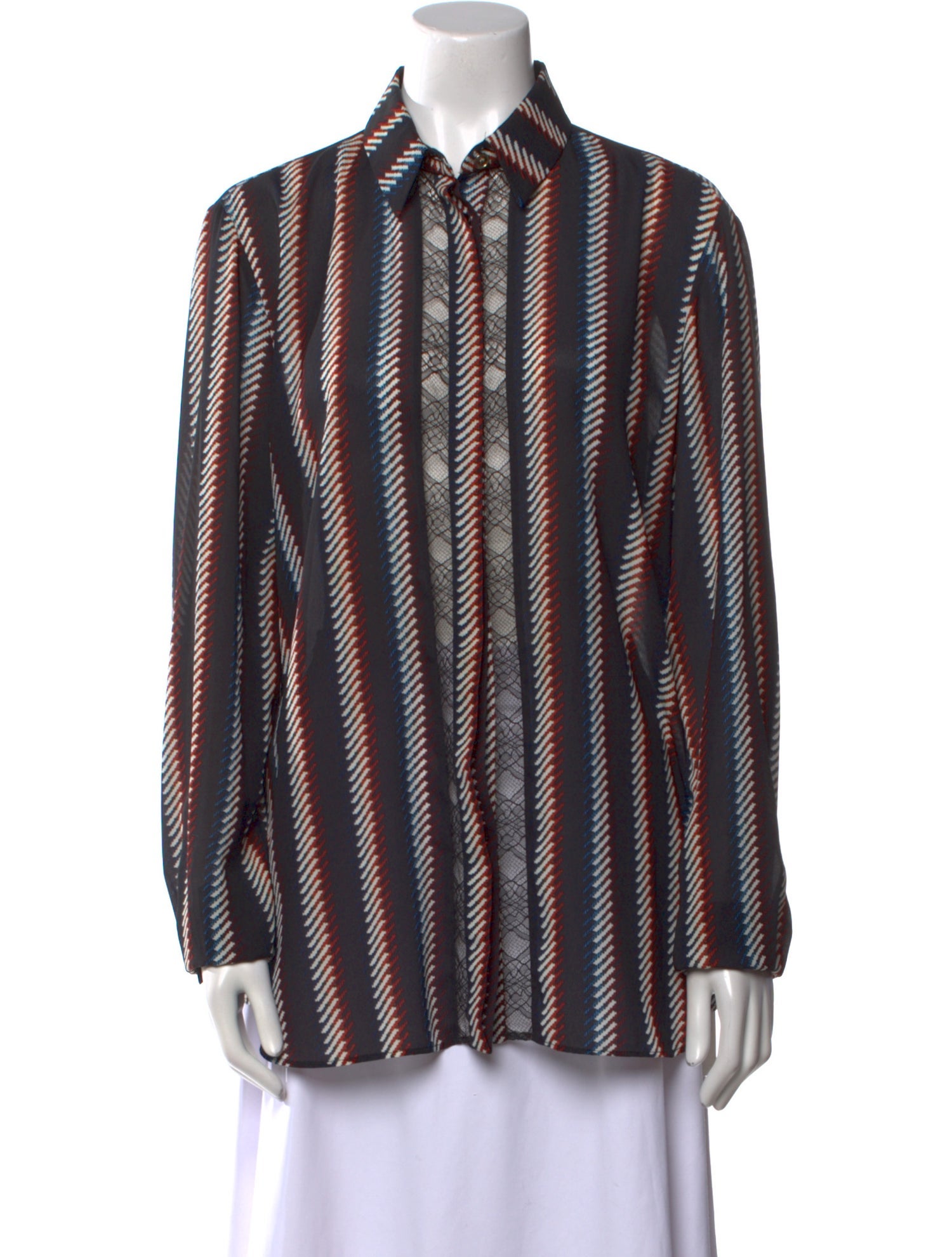 Elie Saab Striped Long Sleeve Button-Up Top