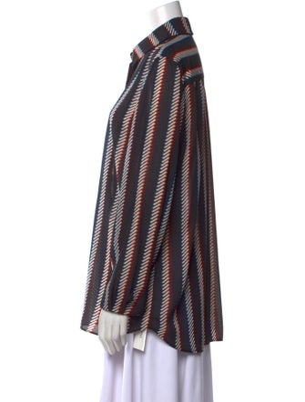 Elie Saab Striped Long Sleeve Button-Up Top
