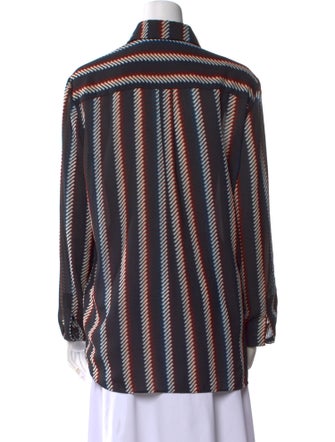 Elie Saab Striped Long Sleeve Button-Up Top