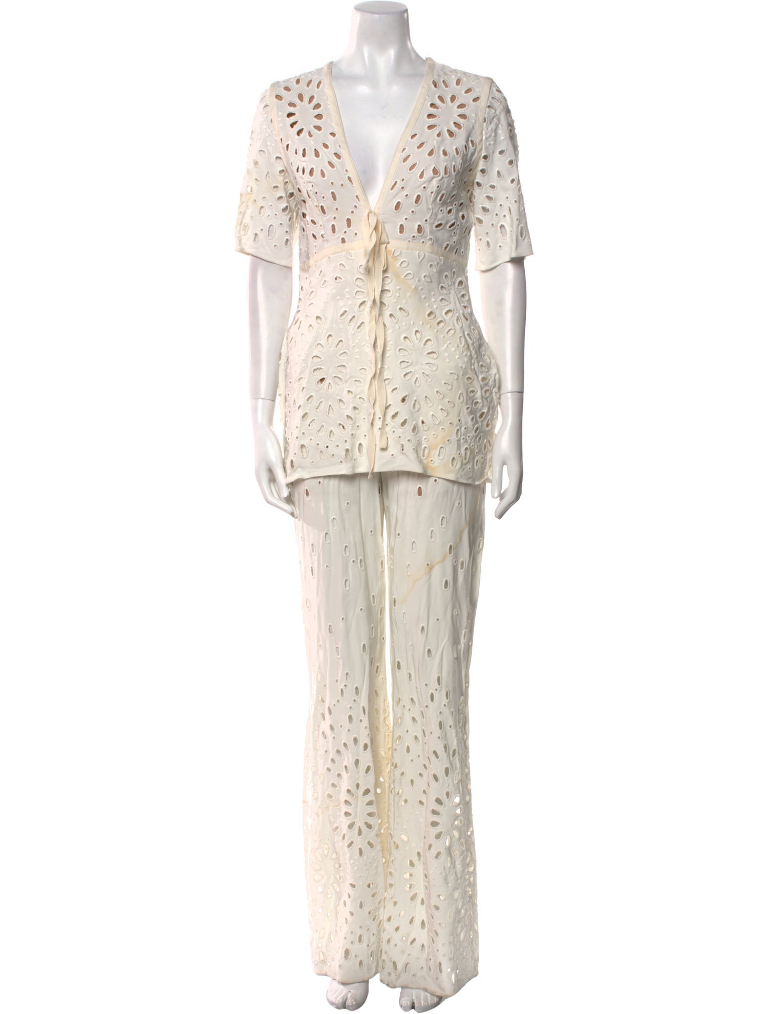 Elie Saab Lace Pattern Plunge Neckline Jumpsuit