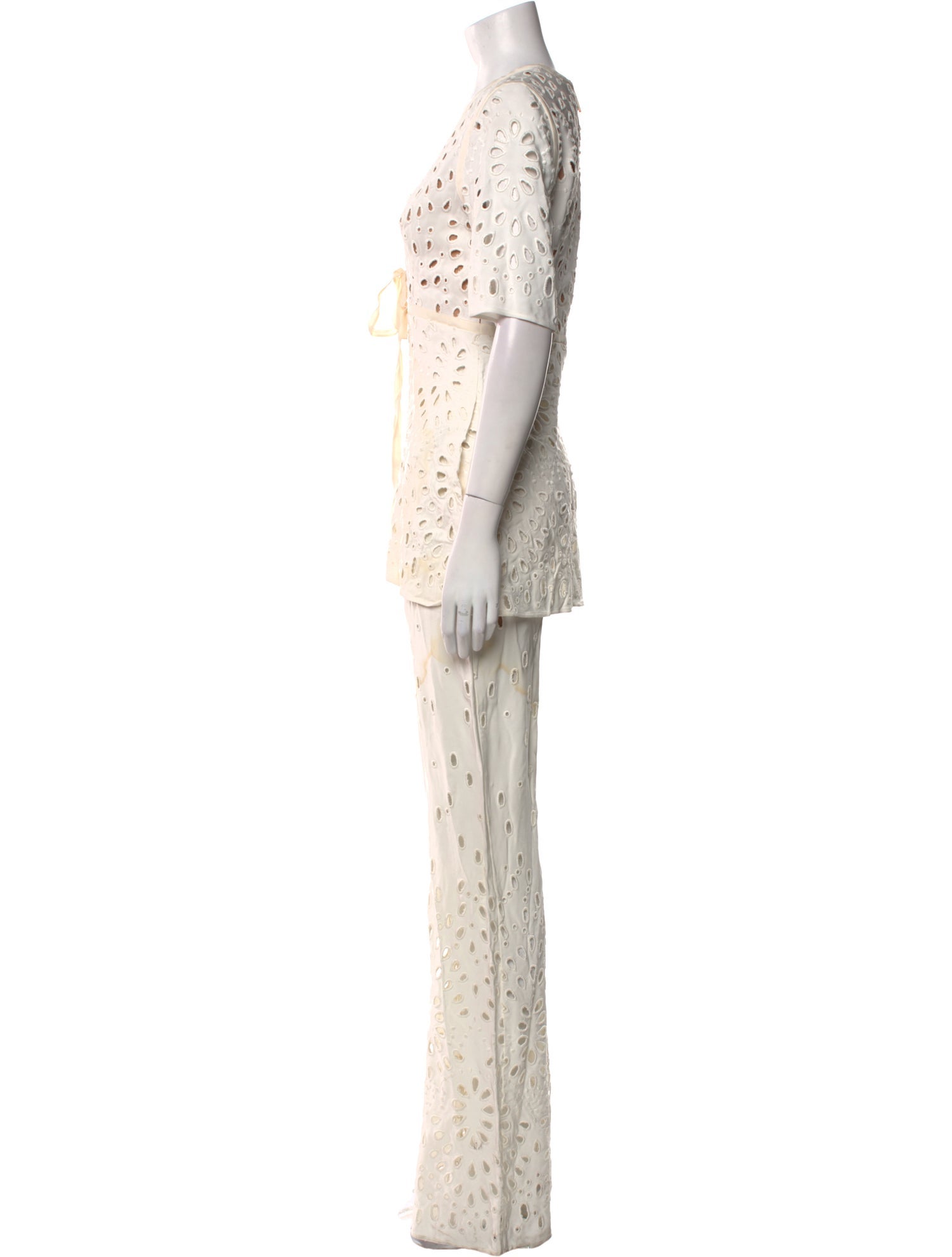 Elie Saab Lace Pattern Plunge Neckline Jumpsuit