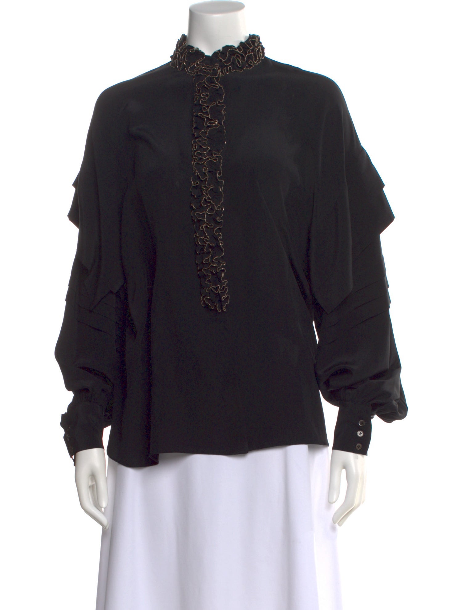 Elie Saab Silk Mock Neck Blouse