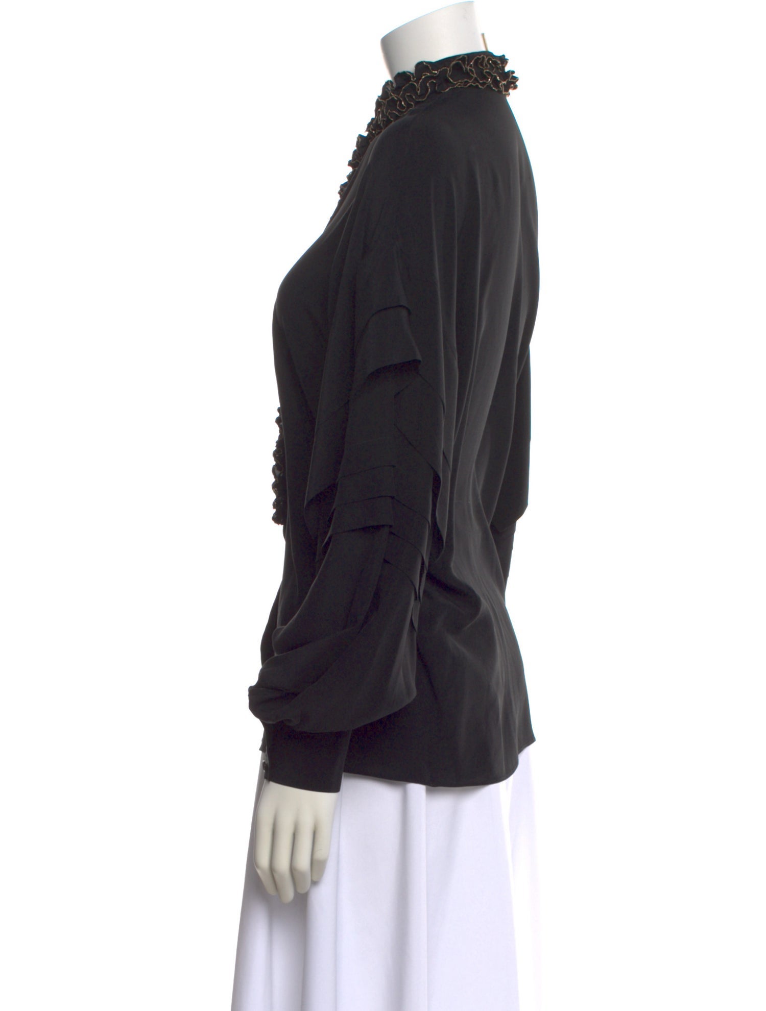 Elie Saab Silk Mock Neck Blouse