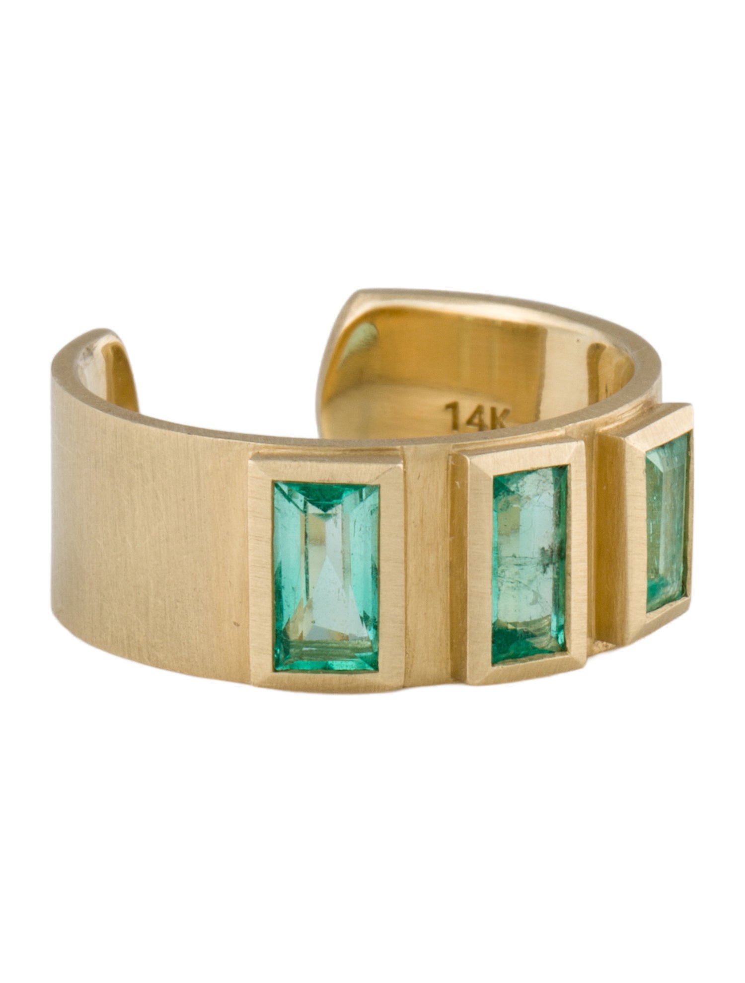 Elizabeth Street 14K Emerald Three Stone Cuff Ring