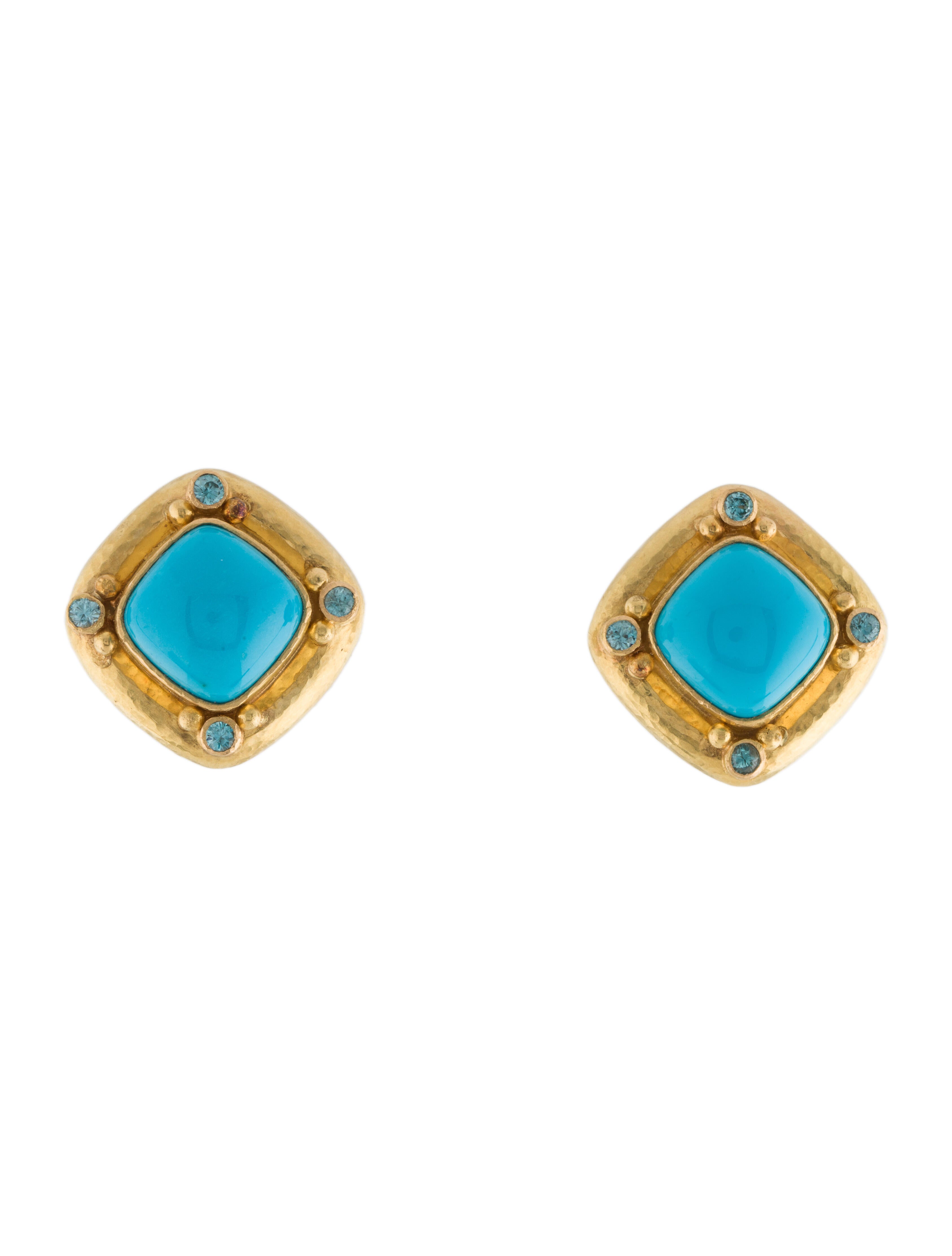 Elizabeth Locke 19K Turquoise & Zircon Earclips