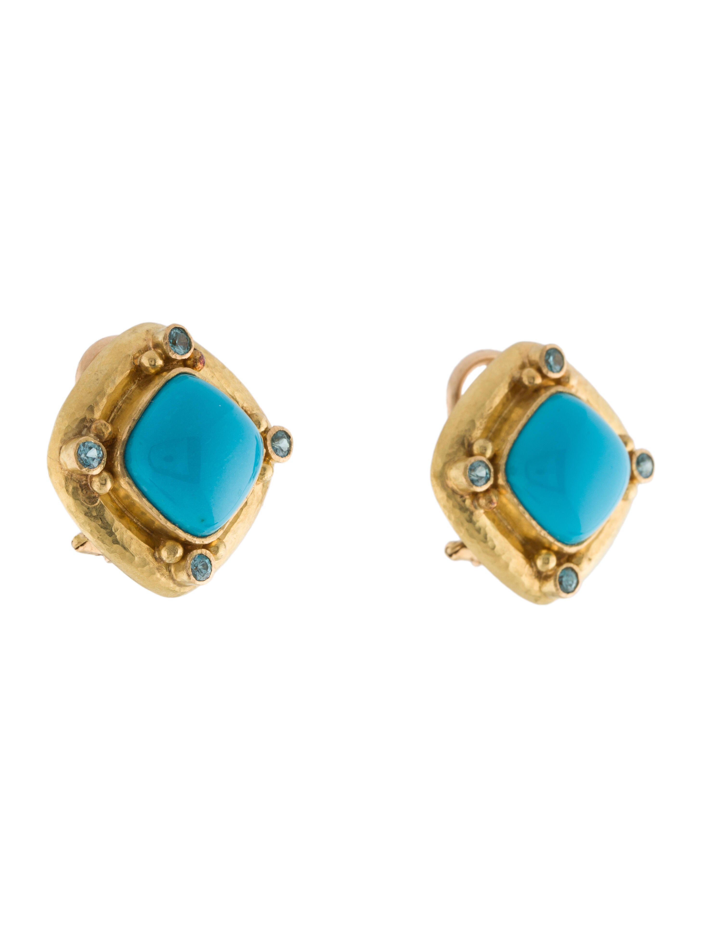 Elizabeth Locke 19K Turquoise & Zircon Earclips