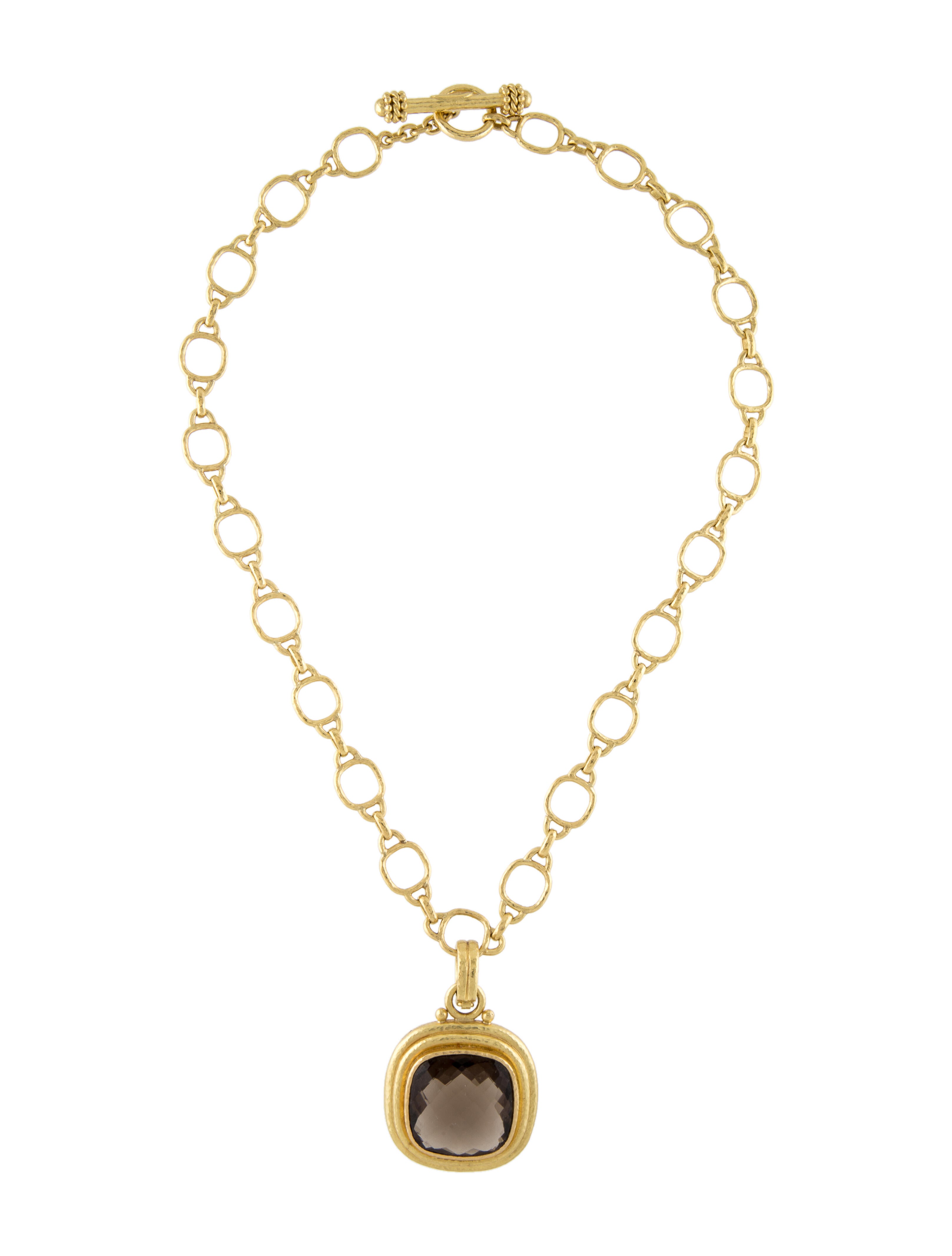Elizabeth Locke 19K Smoky Quartz Pendant Necklace 19K Yellow Gold