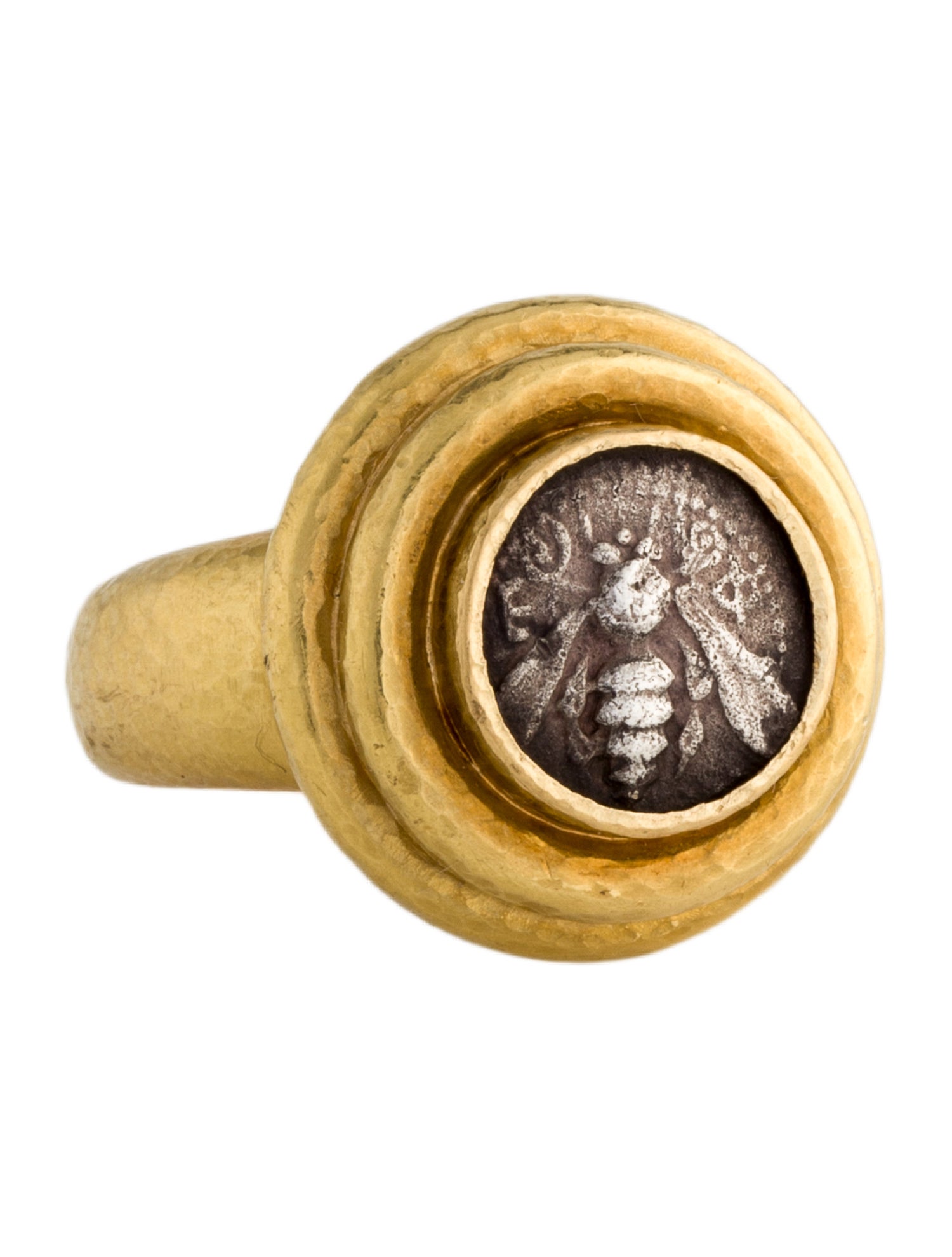 Elizabeth Locke 19K Bee Coin Signet Ring
