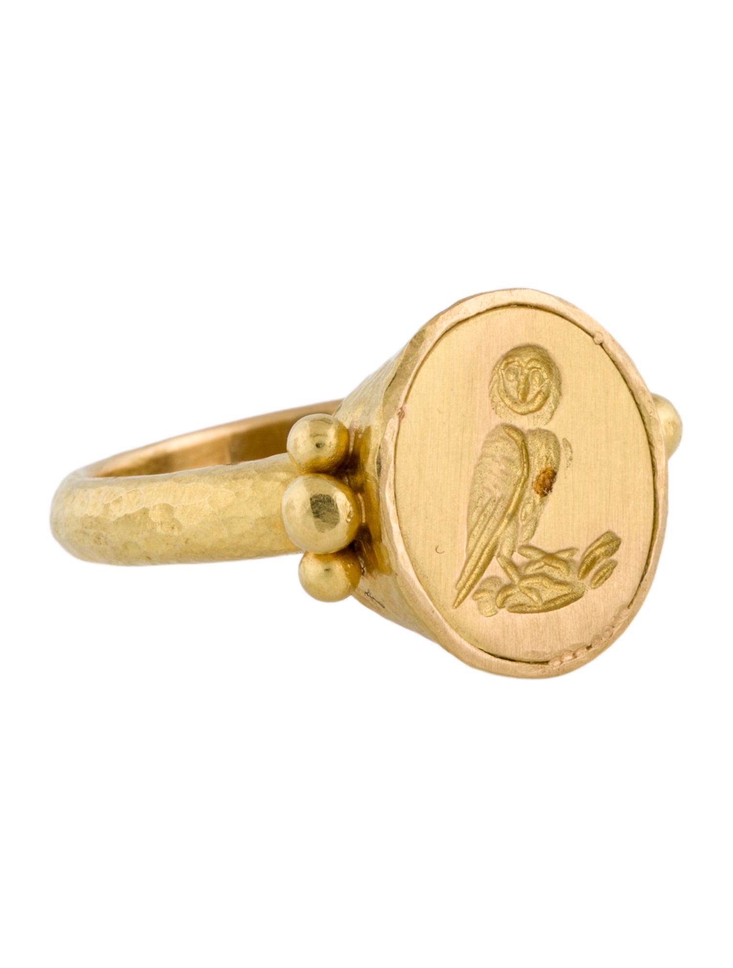 Elizabeth Locke 19K Hammered Owl Cocktail Ring