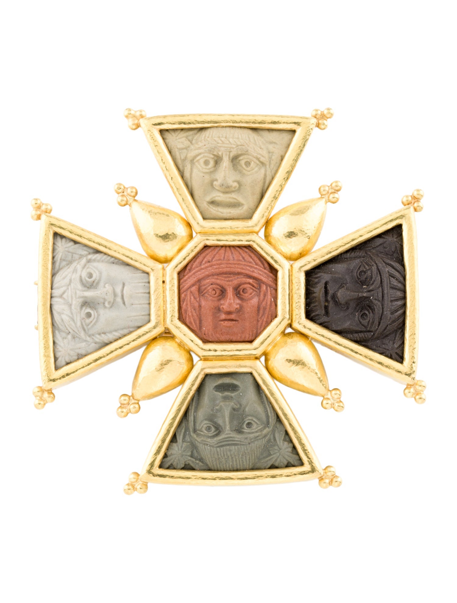 Elizabeth Locke 18K Lava Stone Maltese Cross Pendant Brooch
