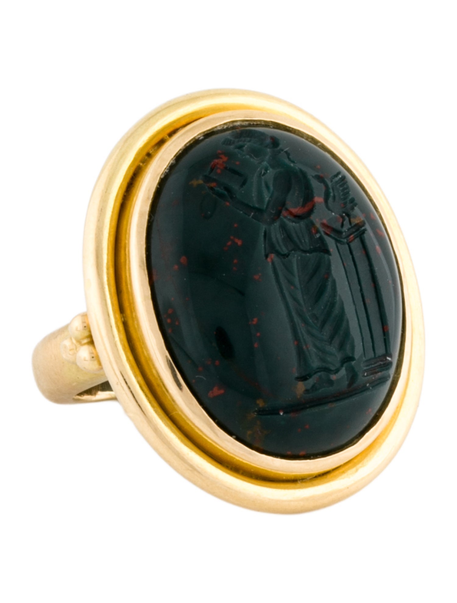 Elizabeth Locke 18K Bloodstone Athena Greek Goddess of Wisdom Ring