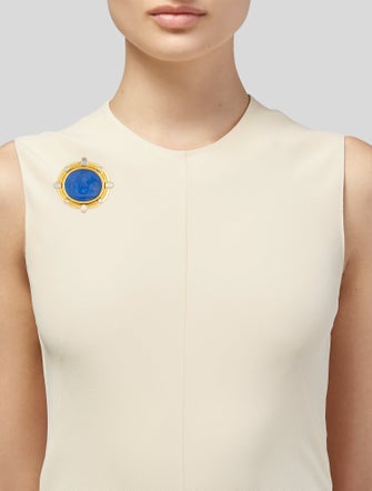 Elizabeth Locke 18K Mother Of Pearl, Glass Doublet & Moonstone Brooch