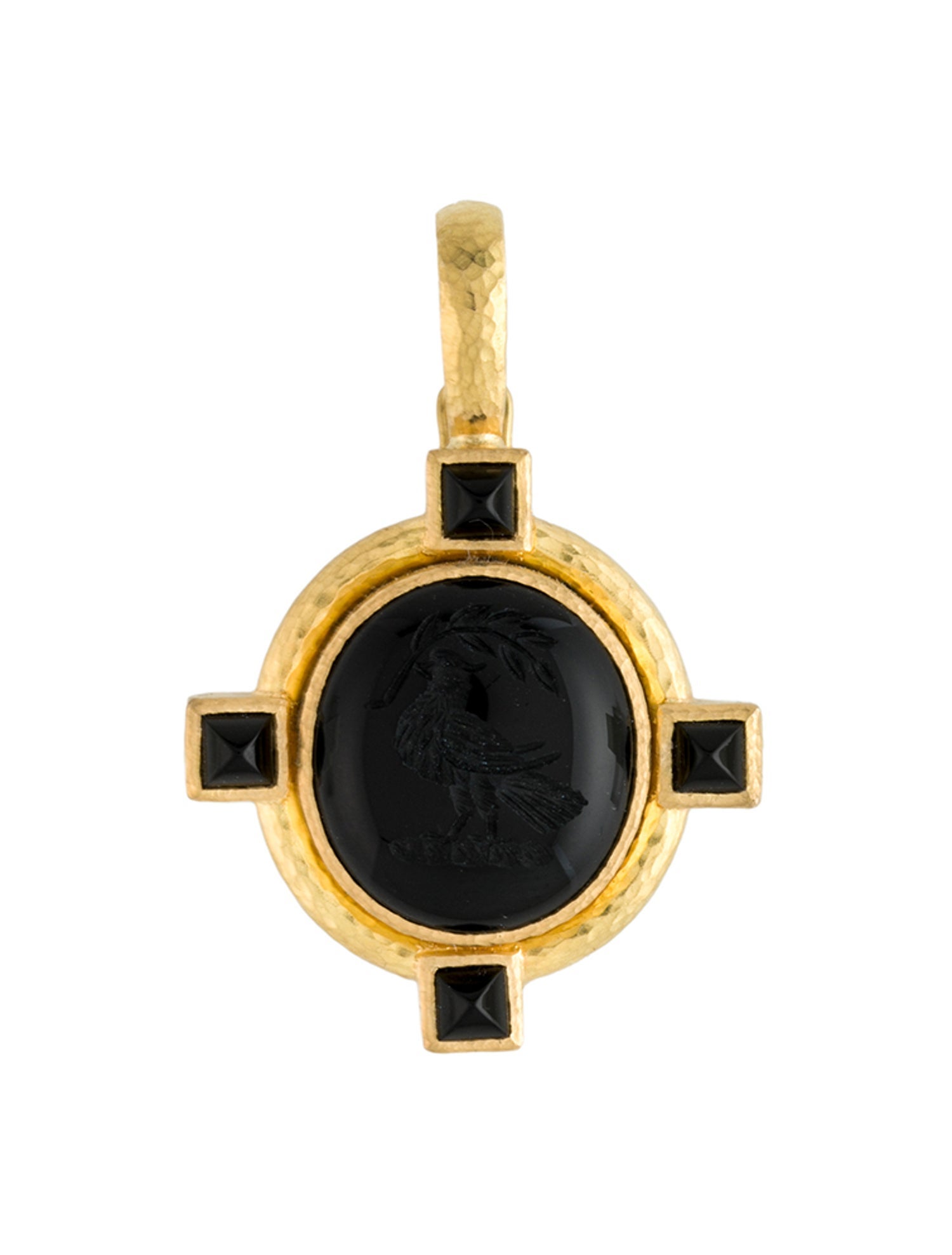 Elizabeth Locke 19K Onyx Carved Dove Intaglio Pendant
