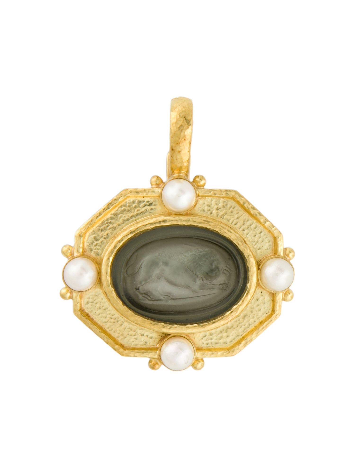 Elizabeth Locke 19K Pearl, Mother of Pearl & Venetian Glass Intaglio Pendant