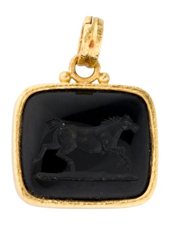 Elizabeth Locke 19K Onyx Running Horse Pendant