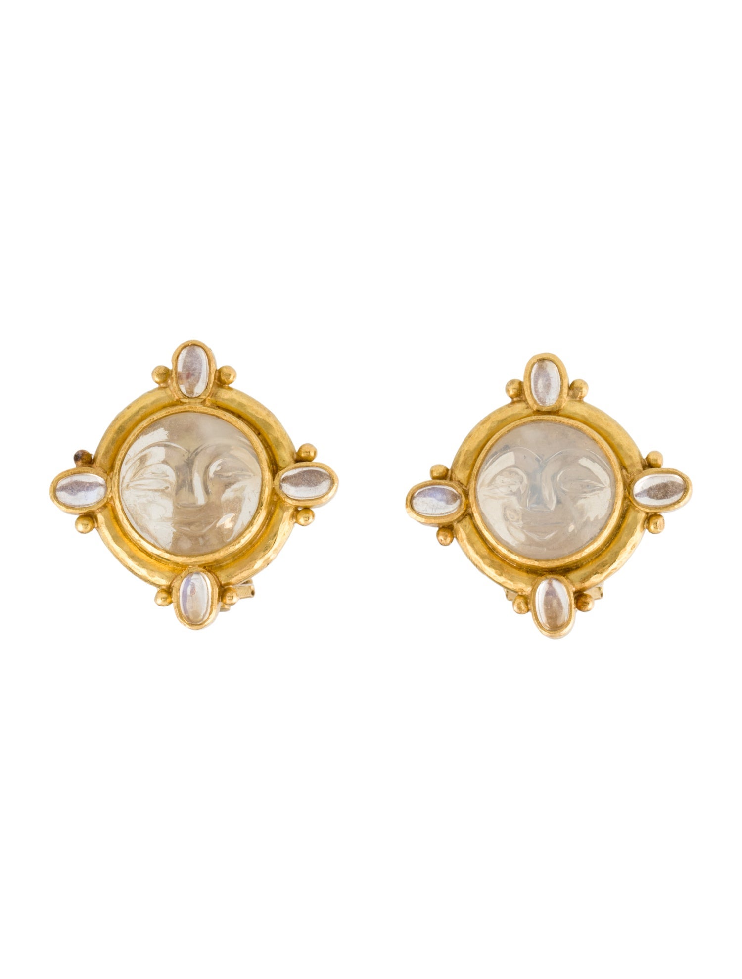 Elizabeth Locke 18K 1.76ctw Moonstone & Venetian Glass Intaglio Convertible Clip-On Earrings