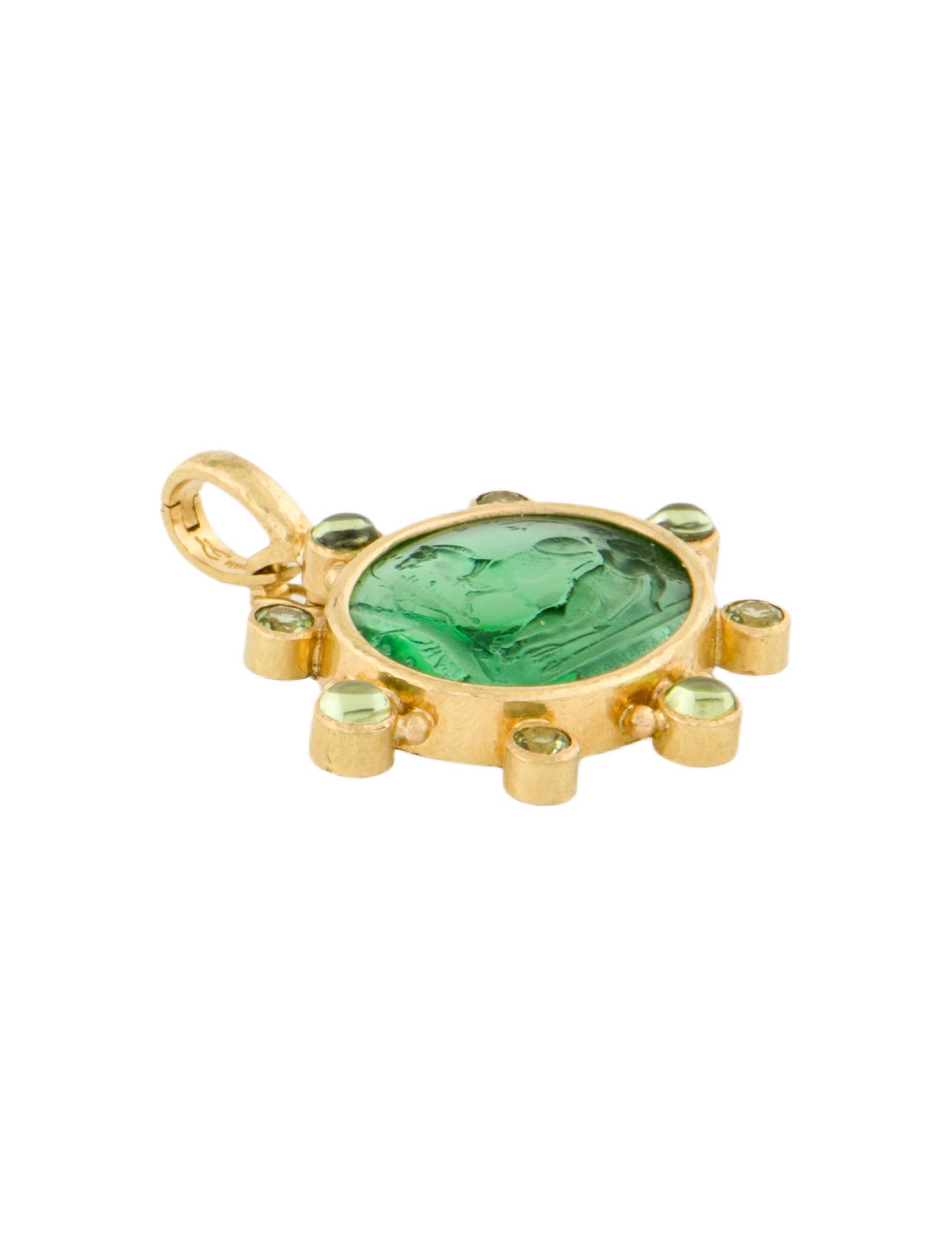 Elizabeth Locke 19K Mother of Pearl. Peridot & Glass Intaglio Pendant