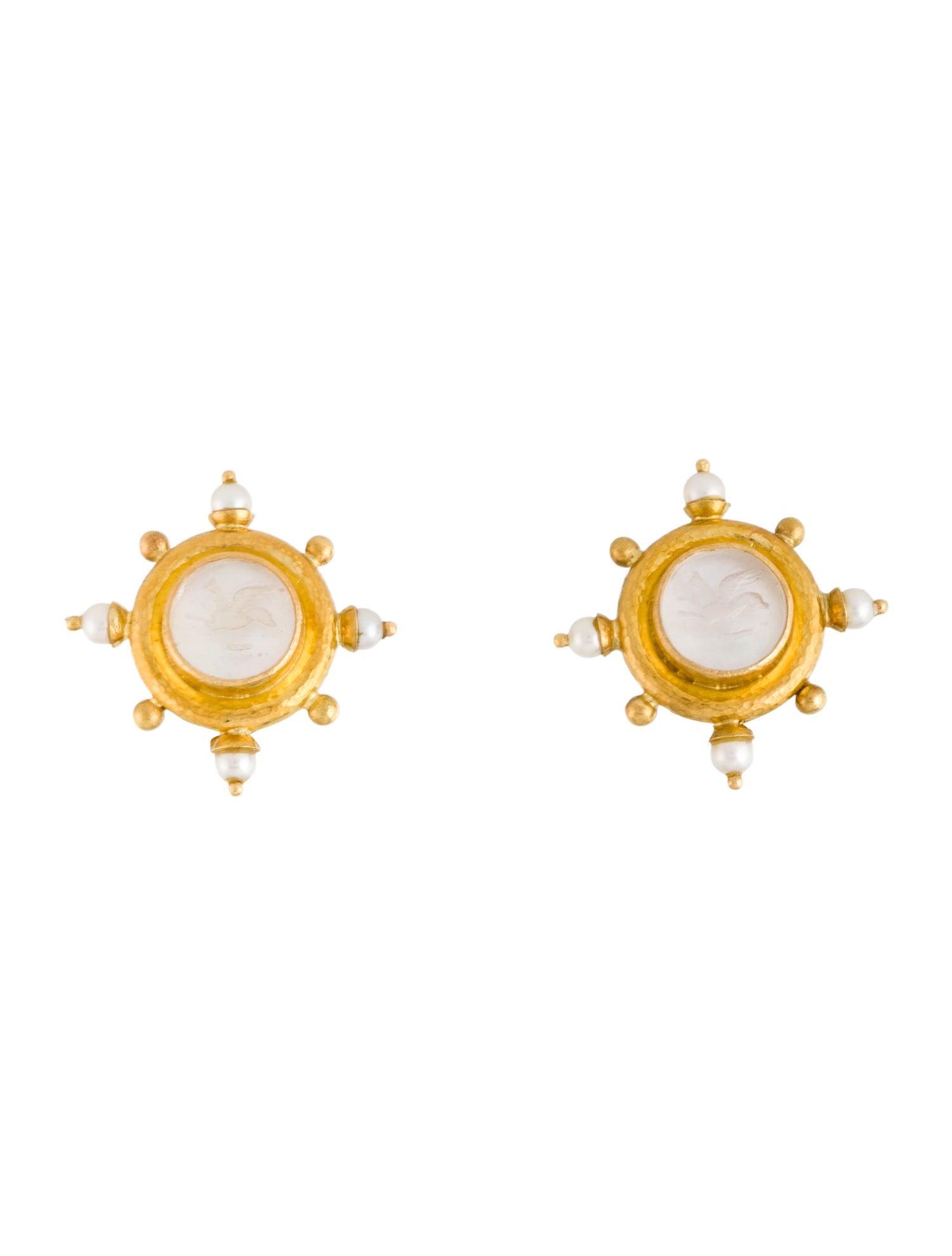 Elizabeth Locke 19K Pearl, Mother of Pearl & Glass Intaglio Clip-On Earrings