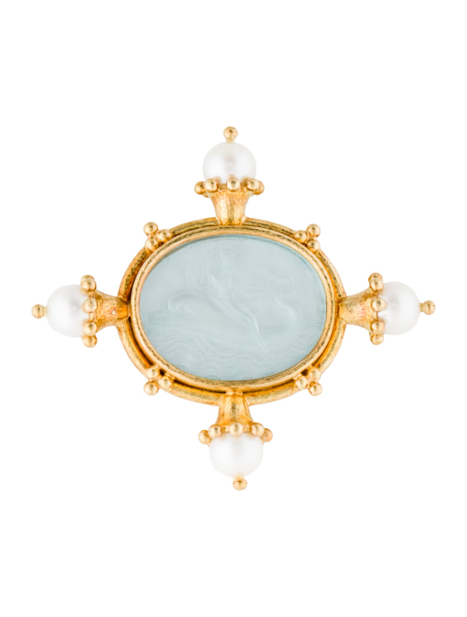 Elizabeth Locke 18K Pearl, Mother of Pearl & Glass Brooch