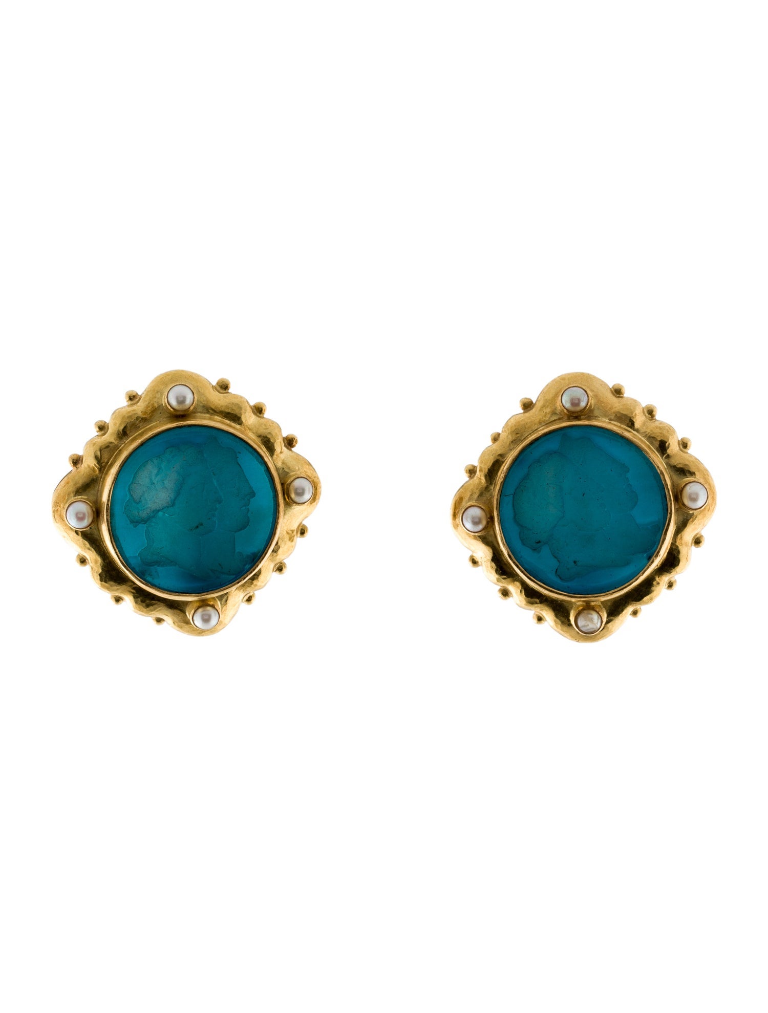Elizabeth Locke 18K Pearl & Glass Intaglio Clip-On Earrings