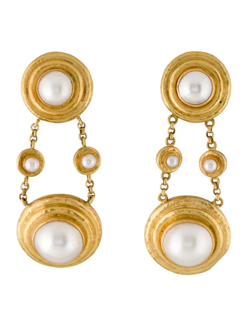 Elizabeth Locke 18K Pearl Chain Drop Clip-On Earrings