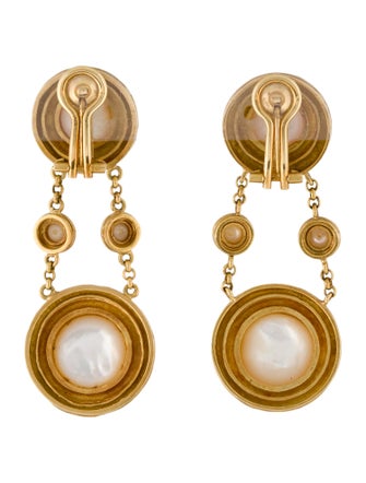 Elizabeth Locke 18K Pearl Chain Drop Clip-On Earrings