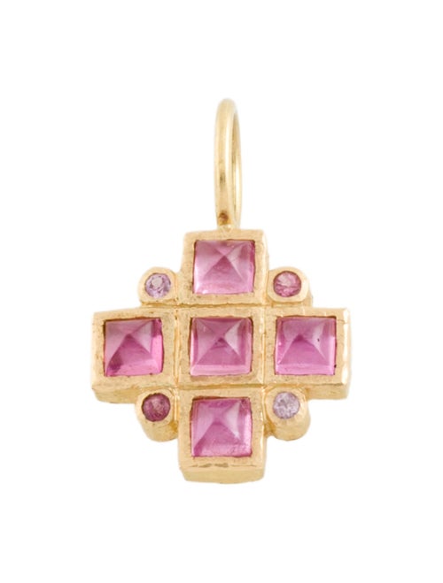 Elizabeth Locke 19K Tourmaline & Pink Sapphire Accented, Tourmaline & Mother of Pearl Doublet Cross Pendant
