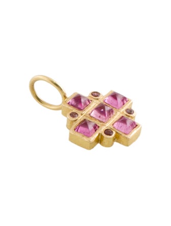 Elizabeth Locke 19K Tourmaline & Pink Sapphire Accented, Tourmaline & Mother of Pearl Doublet Cross Pendant