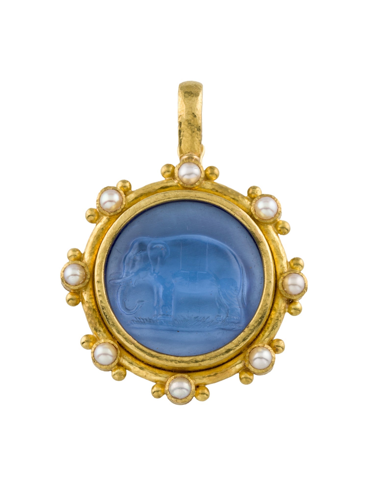 Elizabeth Locke 19K Glass, Mother of Pearl Doublet & Pearl Intaglio Pendant